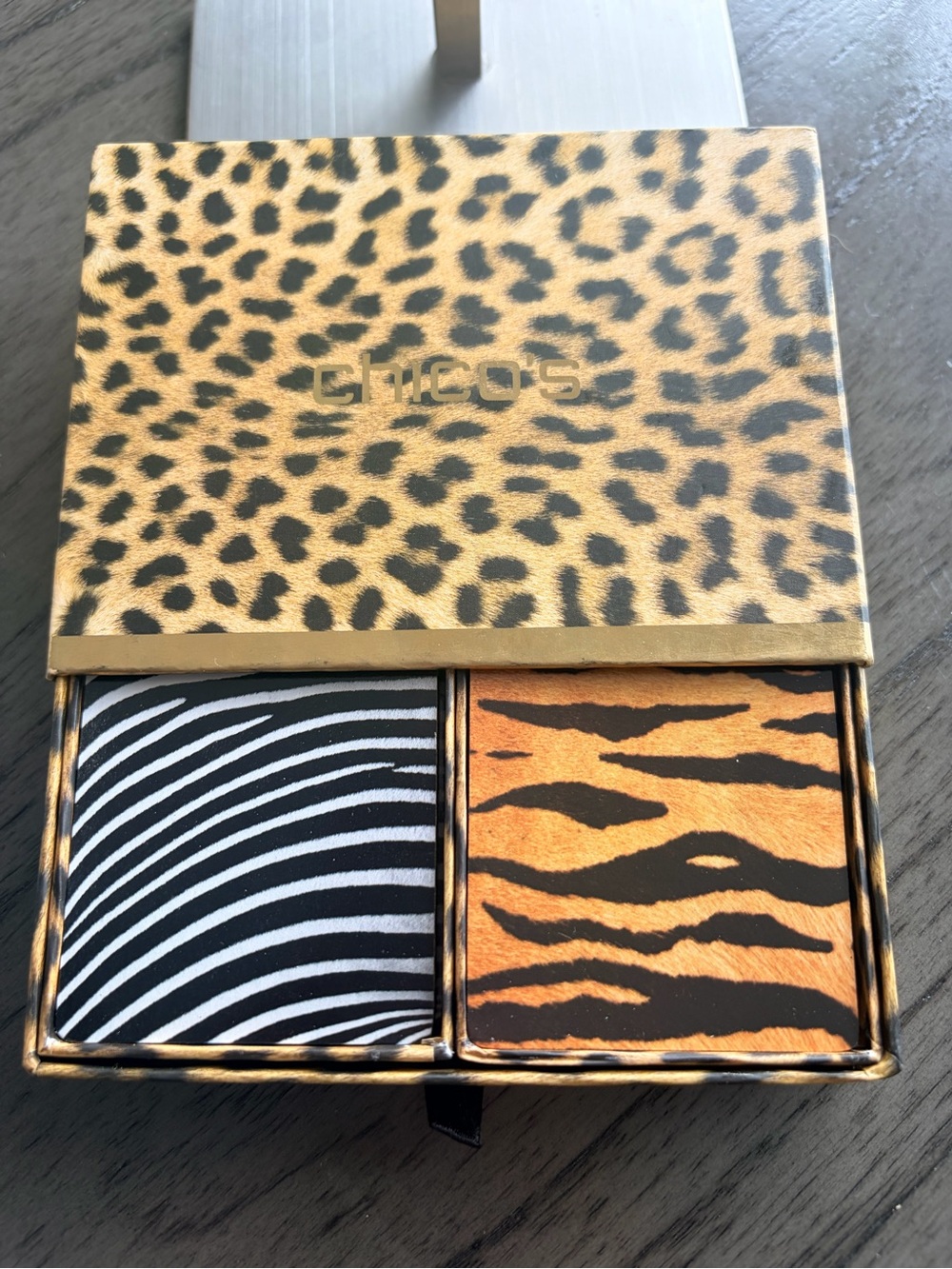 Chico's Zebra & Tiger Print Playing Cards Set in Black & Orange
